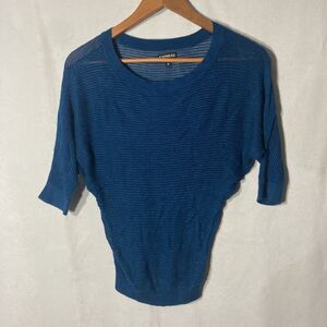EXPRESS blue scoop neck short Dolman sleeve tapered waist sweater top XS